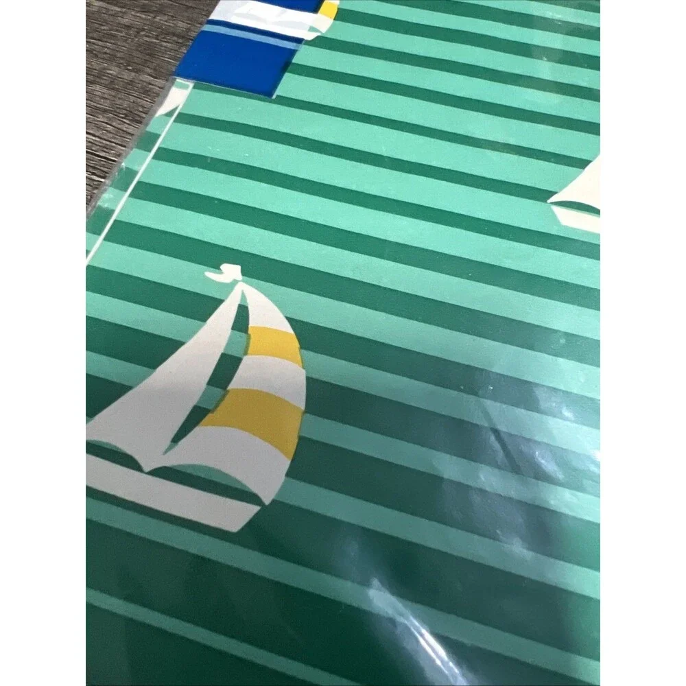 Vintage︱BOATS︱Gift Wrap︱CLEO︱2 Sheets 8.3 sq ft︱Green Boating Theme︱New in Pkg